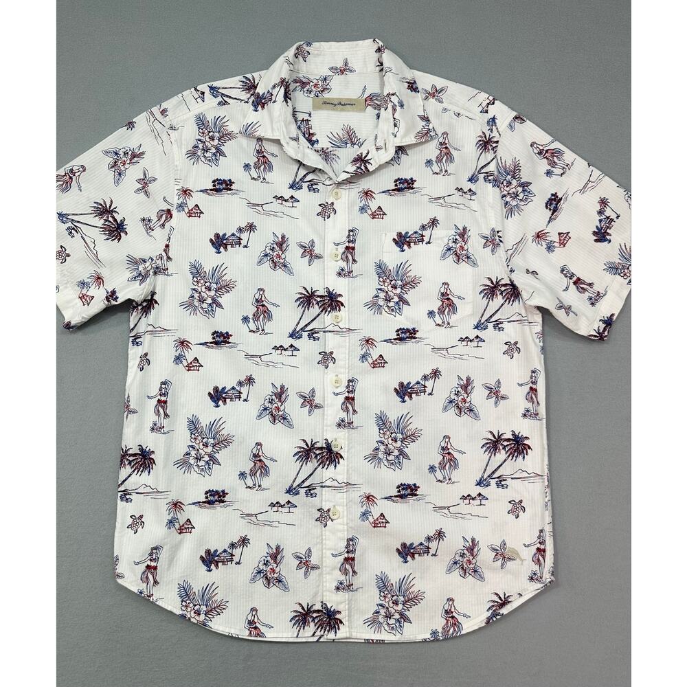 Tommy Bahama White Tropical Hula Girl Palm Tree Button Up Shirt Men’s Size Large - Picture 4 of 11